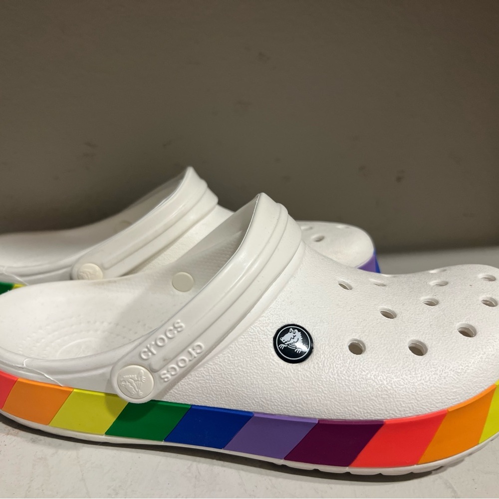 Rainbow bottom crocs